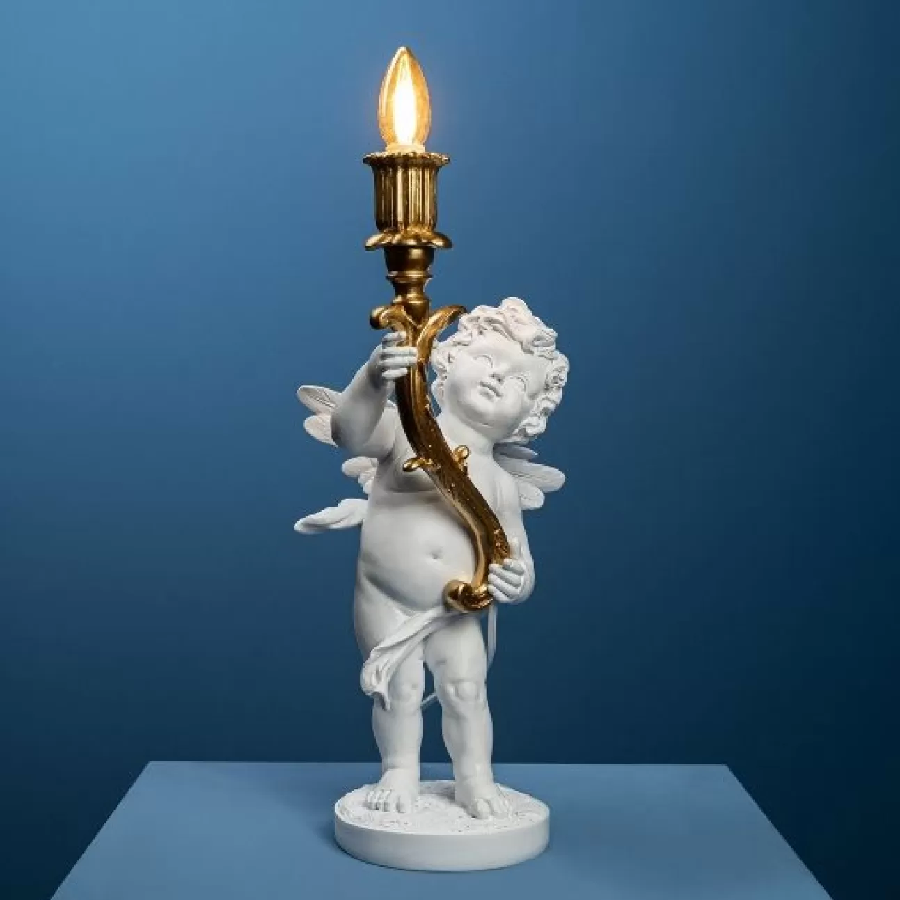 * Addobbi Di Natale | Lampada Da Tavolo Putto 23X22X49Cm Bianco/Oro