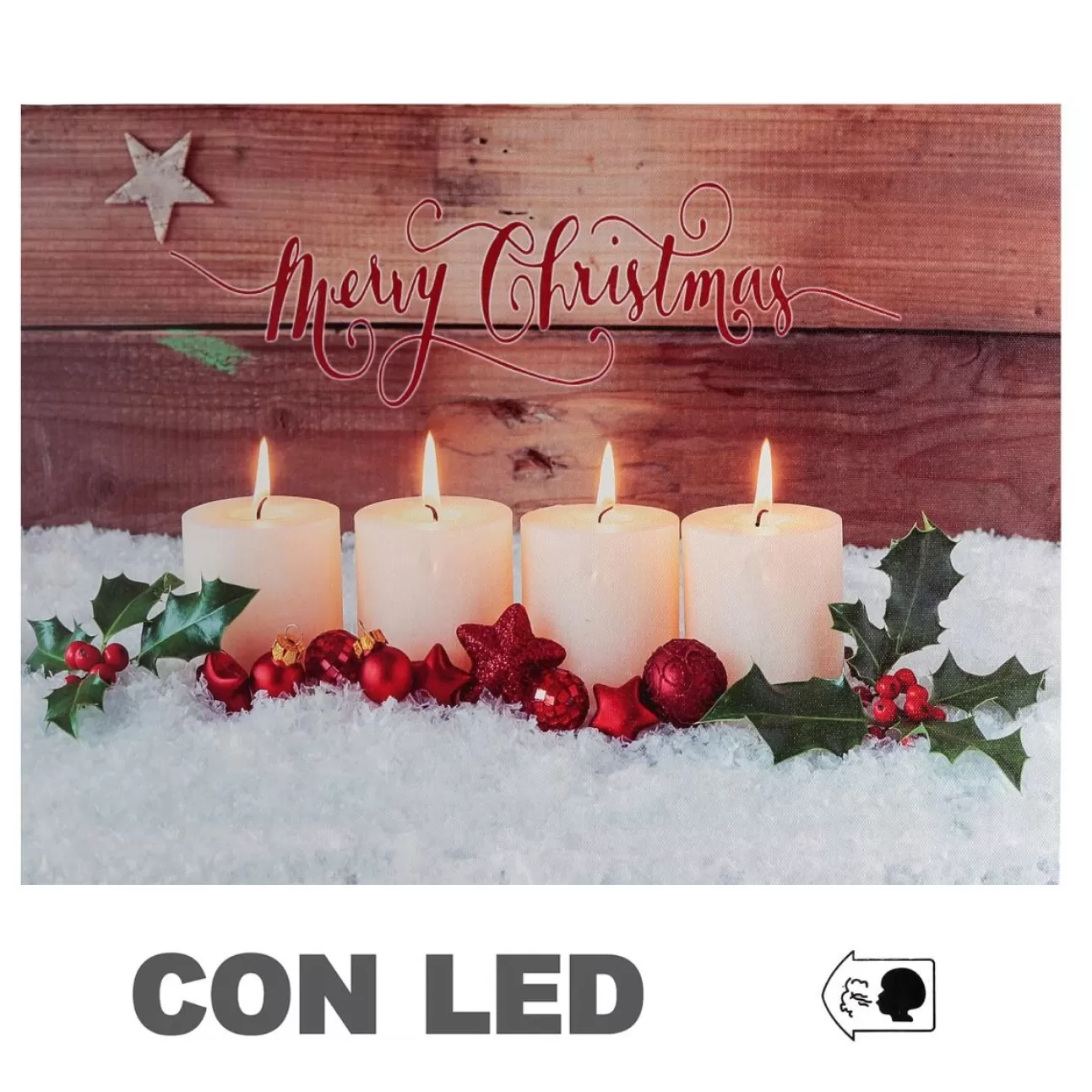 * Luci Di Natale | Quadro Natalizio Con Candele Bianche 40X30X1,8Cm Con Microled