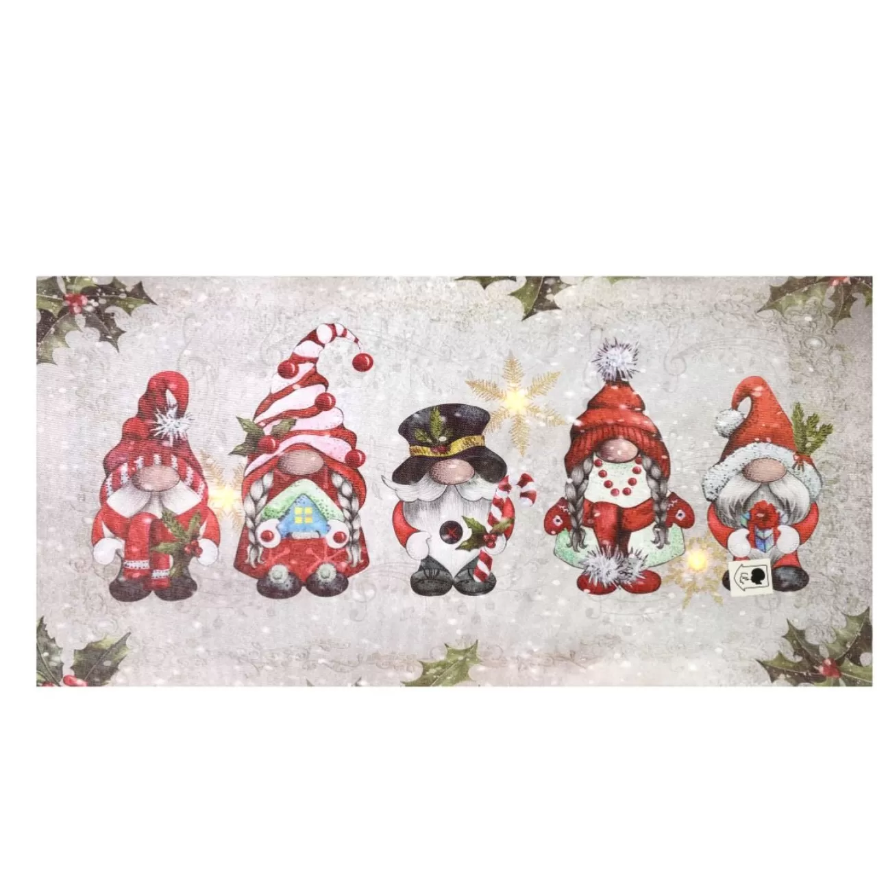 * Luci Di Natale | Quadro Natalizio Con Gnomi 60X30X1,8Cm Con Microled Bianco Caldo